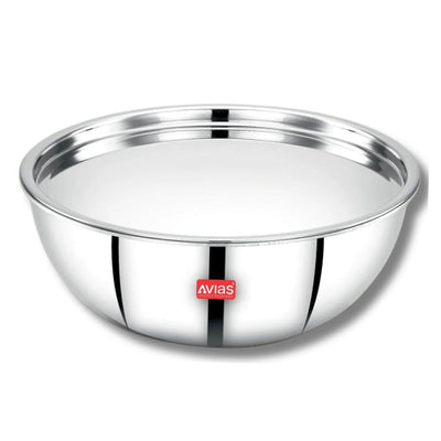 AVIAS Riara Premium Stainless Steel Tri-Ply Tasla With Steel Lid | Gas & Induction Compatible | Silver | 1 Pc