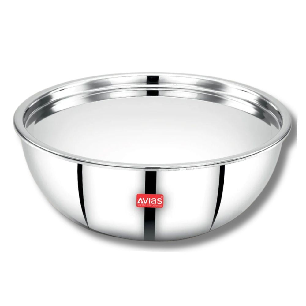 AVIAS Riara Premium Stainless Steel Tri-Ply Tasla With Steel Lid | Gas & Induction Compatible | Silver | 1 Pc