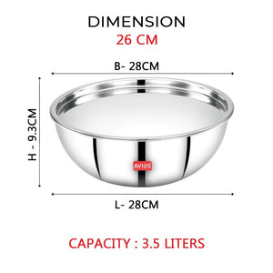 AVIAS Riara Premium Stainless Steel Tri-Ply Tasla With Steel Lid | Gas & Induction Compatible | Silver | 1 Pc