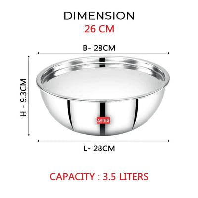 AVIAS Riara Premium Stainless Steel Tri-Ply Tasla With Steel Lid | Gas & Induction Compatible | Silver | 1 Pc
