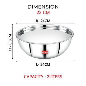 AVIAS Riara Premium Stainless Steel Tri-Ply Tasla With Steel Lid | Gas & Induction Compatible | Silver | 1 Pc