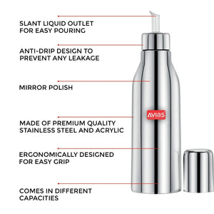 AVIAS Ezee  Stainless steel Oil Dispenser Bottle | Silver