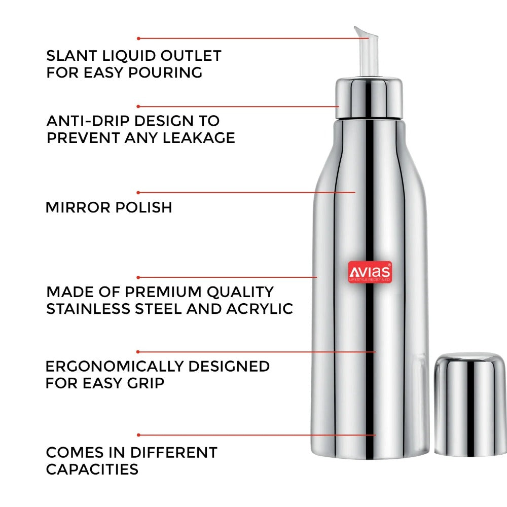 AVIAS Ezee  Stainless steel Oil Dispenser Bottle | Silver