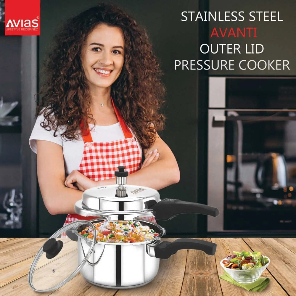 AVIAS Ceres Stainless Steel Premium Outer Lid Pressure Cooker | Gas & Induction Compatible | Silver