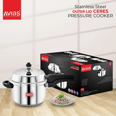 AVIAS Ceres Stainless Steel Premium Outer Lid Pressure Cooker | Gas & Induction Compatible | Silver