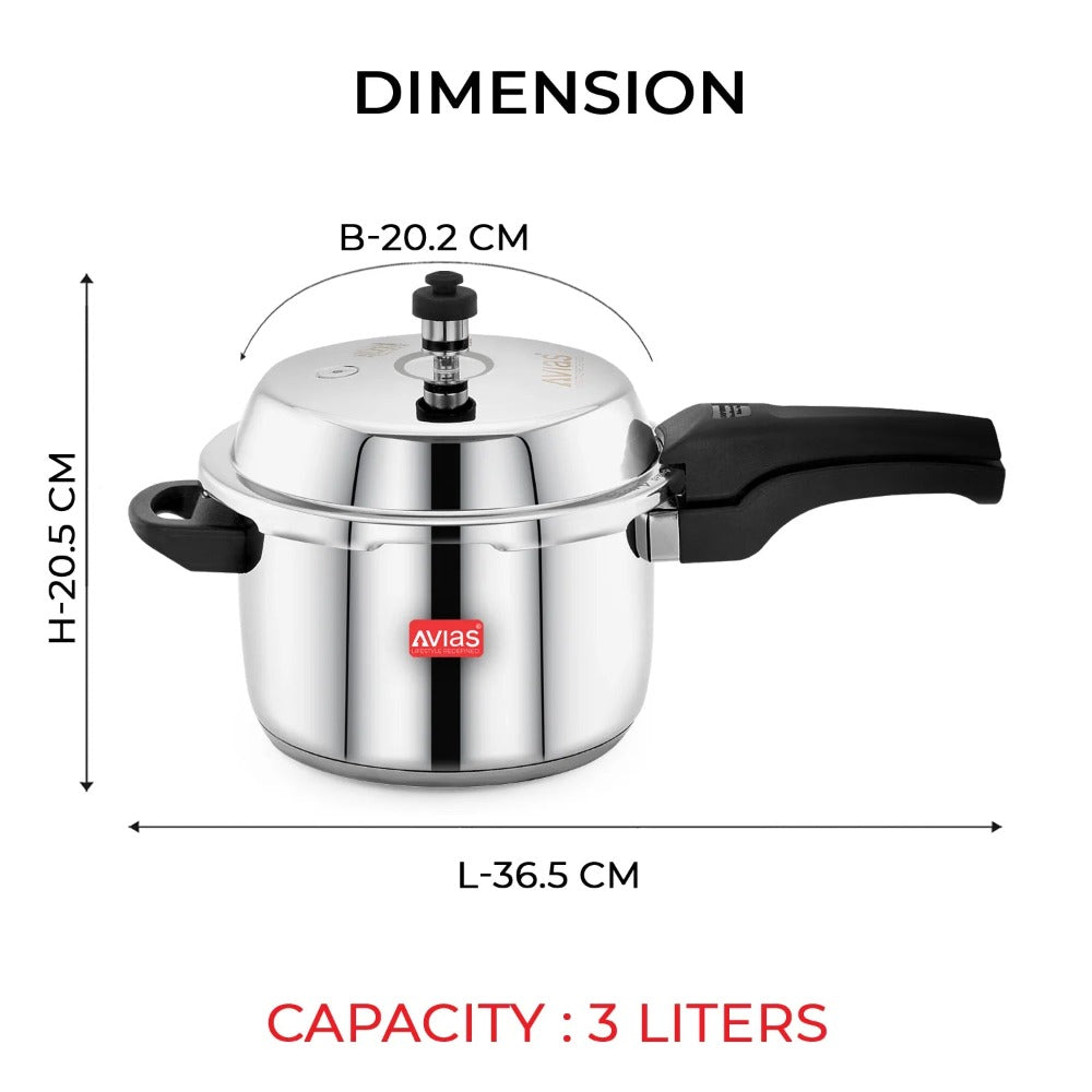 AVIAS Ceres Stainless Steel Premium Outer Lid Pressure Cooker | Gas & Induction Compatible | Silver