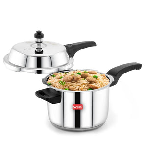AVIAS Ceres Stainless Steel Premium Outer Lid Pressure Cooker | Gas & Induction Compatible | Silver
