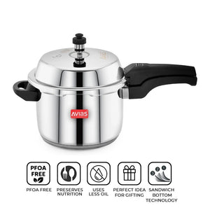 AVIAS Ceres Stainless Steel Premium Outer Lid Pressure Cooker | Gas & Induction Compatible | Silver
