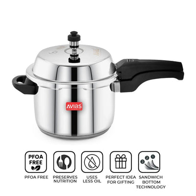 AVIAS Ceres Stainless Steel Premium Outer Lid Pressure Cooker | Gas & Induction Compatible | Silver