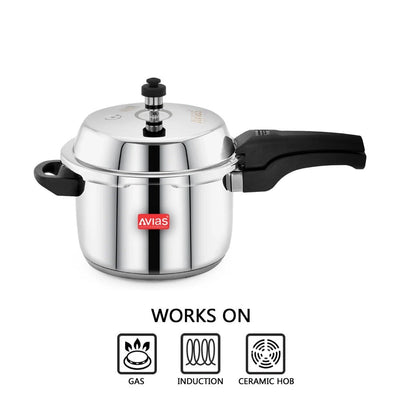 AVIAS Ceres Stainless Steel Premium Outer Lid Pressure Cooker | Gas & Induction Compatible | Silver