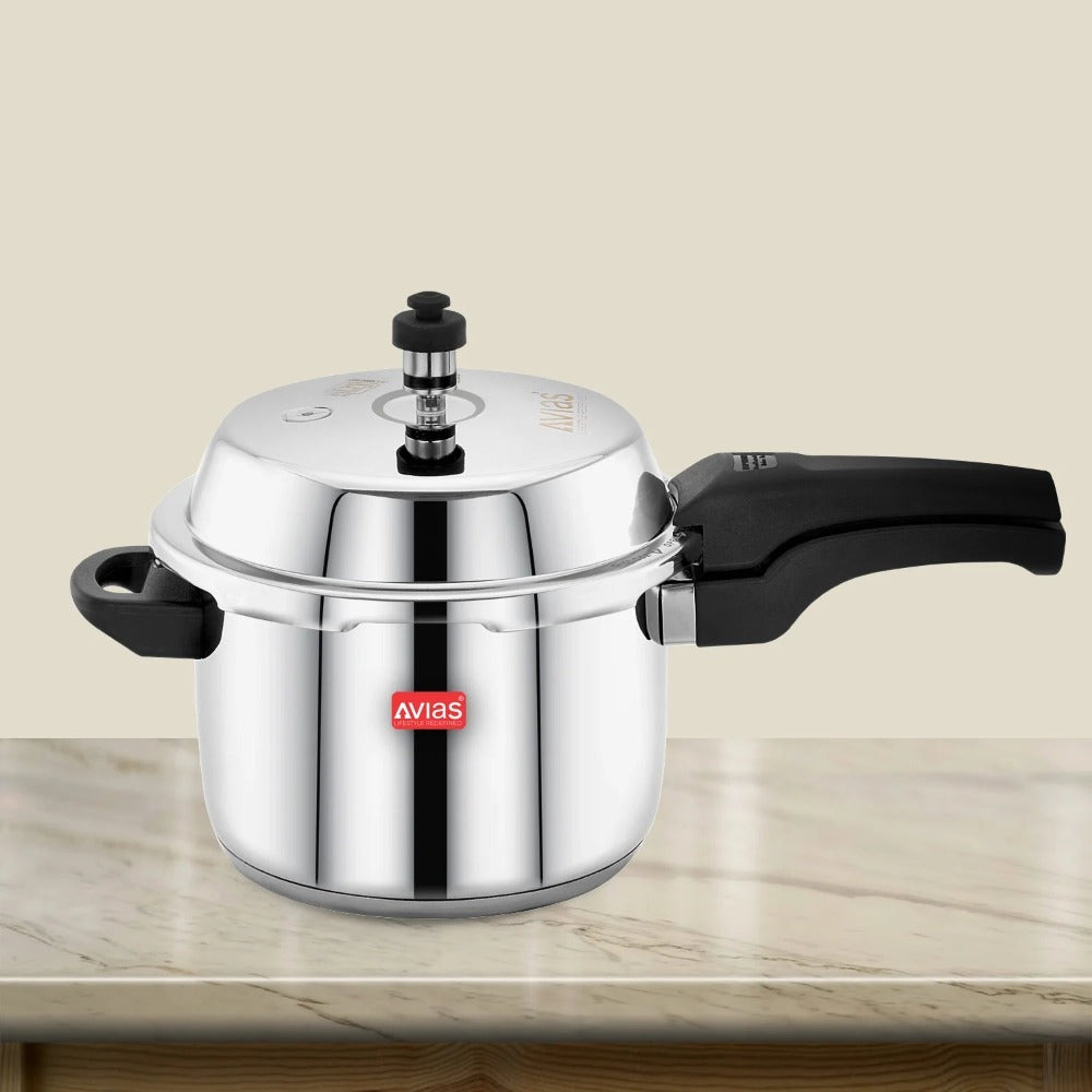 AVIAS Ceres Stainless Steel Premium Outer Lid Pressure Cooker | Gas & Induction Compatible | Silver