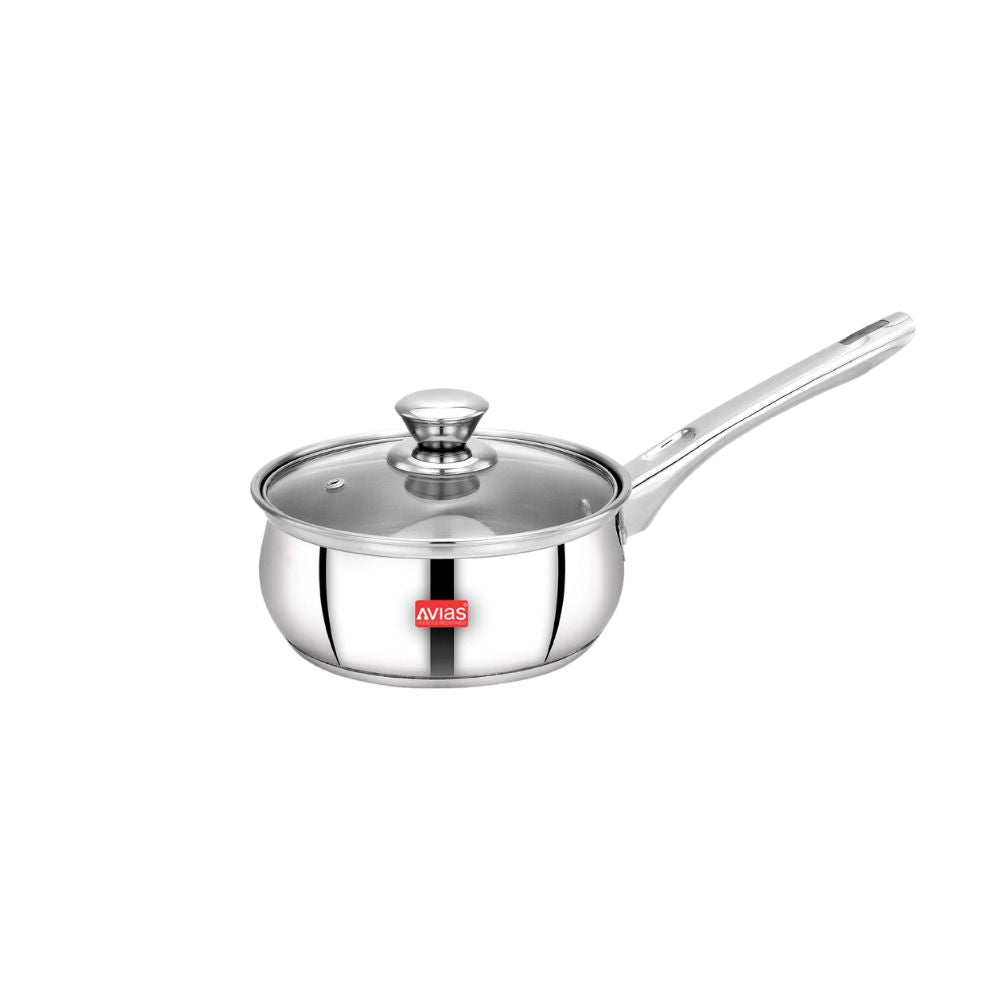 AVIAS Inox IB Stainless Steel Saucepan With Glass Lid | Gas & Induction Compatible | Silver