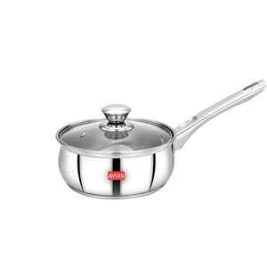 AVIAS Inox IB Stainless Steel Saucepan With Glass Lid | Gas & Induction Compatible | Silver