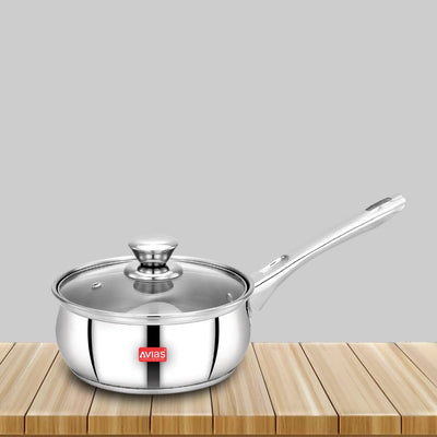AVIAS Inox IB Stainless Steel Saucepan With Glass Lid | Gas & Induction Compatible | Silver