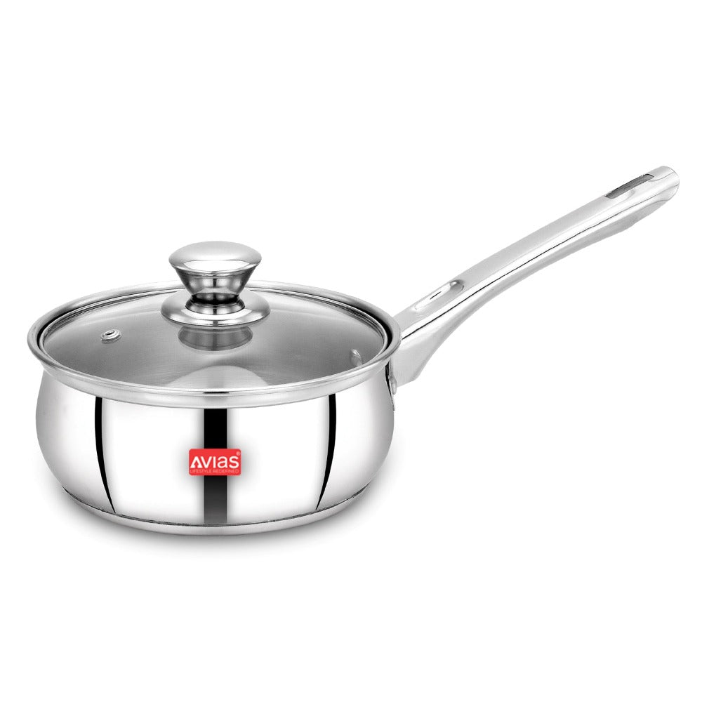 AVIAS Inox IB Stainless Steel Saucepan With Glass Lid | Gas & Induction Compatible | Silver