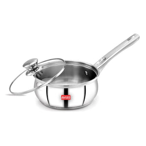 AVIAS Inox IB Stainless Steel Saucepan With Glass Lid | Gas & Induction Compatible | Silver
