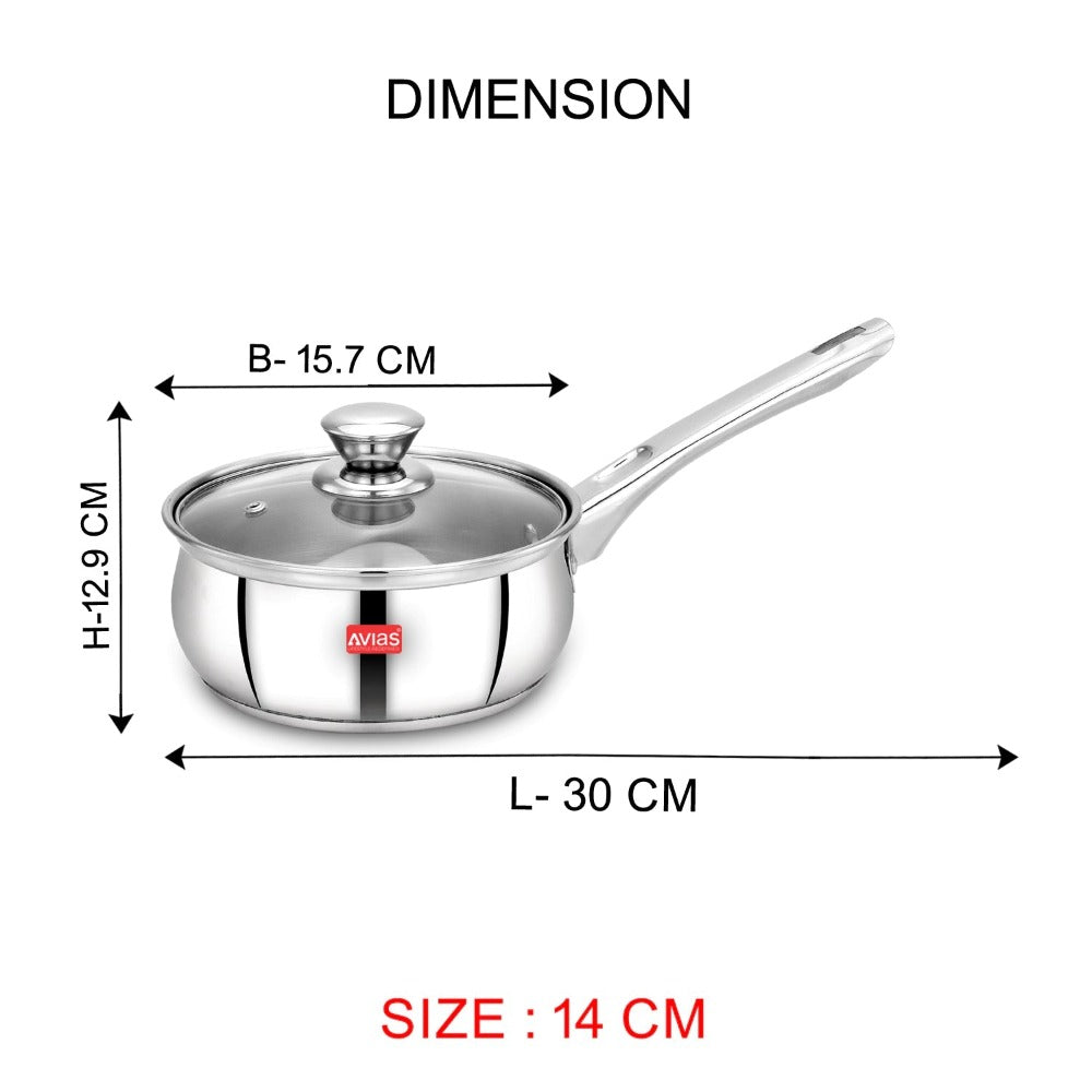 AVIAS Inox IB Stainless Steel Saucepan With Glass Lid | Gas & Induction Compatible | Silver