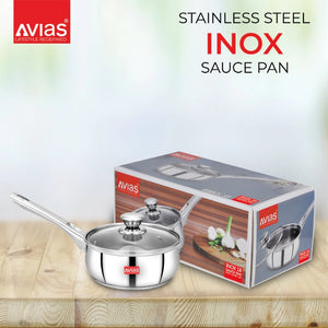 AVIAS Inox IB Stainless Steel Saucepan With Glass Lid | Gas & Induction Compatible | Silver