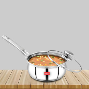 AVIAS Inox IB Stainless Steel Saucepan With Glass Lid | Gas & Induction Compatible | Silver