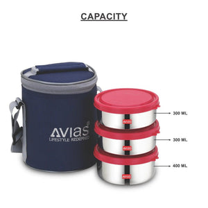 AVIAS Freshia Stainless Steel Tiffin Box with jacket | Food Grade | Light Weight