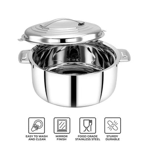 AVIAS Platina Premium Casserole Gift Set 1000 ML + 1500 ML + 2500 ML | Riveted Handles | PUF Insulated | Silver | Set of 3 Pcs