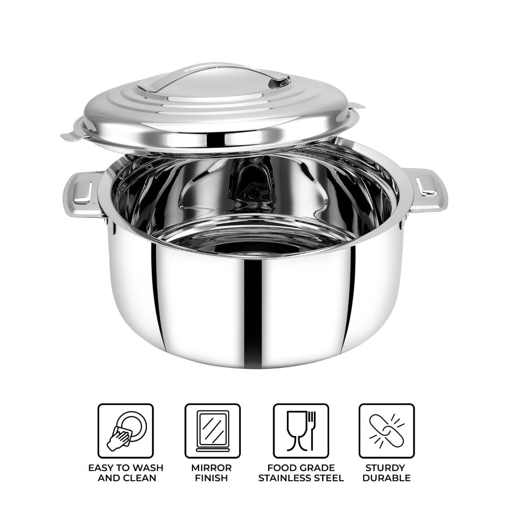 AVIAS Platina Premium Casserole Gift Set 1000 ML + 1500 ML + 2500 ML | Riveted Handles | PUF Insulated | Silver | Set of 3 Pcs