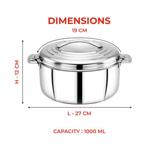 AVIAS Platina Premium Casserole Gift Set 1000 ML + 1500 ML + 2500 ML | Riveted Handles | PUF Insulated | Silver | Set of 3 Pcs