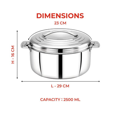 AVIAS Platina Premium Casserole Gift Set 1000 ML + 1500 ML + 2500 ML | Riveted Handles | PUF Insulated | Silver | Set of 3 Pcs