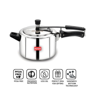 AVIAS Ceres Stainless Steel Premium Inner Lid Pressure Cooker | Gas & Induction Compatible | Silver