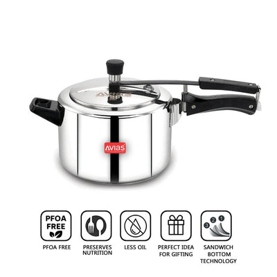 AVIAS Ceres Stainless Steel Premium Inner Lid Pressure Cooker | Gas & Induction Compatible | Silver