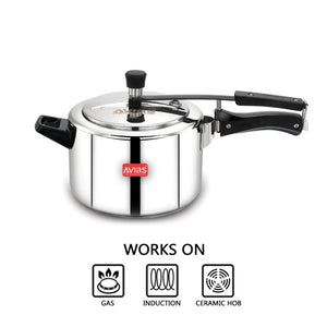 AVIAS Ceres Stainless Steel Premium Inner Lid Pressure Cooker | Gas & Induction Compatible | Silver