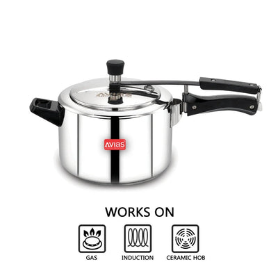 AVIAS Ceres Stainless Steel Premium Inner Lid Pressure Cooker | Gas & Induction Compatible | Silver