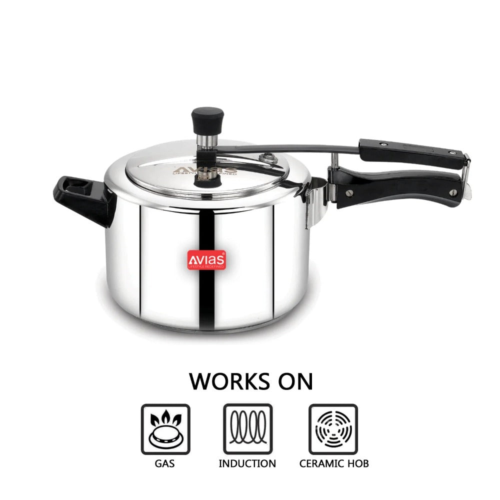 AVIAS Ceres Stainless Steel Premium Inner Lid Pressure Cooker | Gas & Induction Compatible | Silver