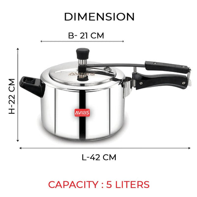 AVIAS Ceres Stainless Steel Premium Inner Lid Pressure Cooker | Gas & Induction Compatible | Silver