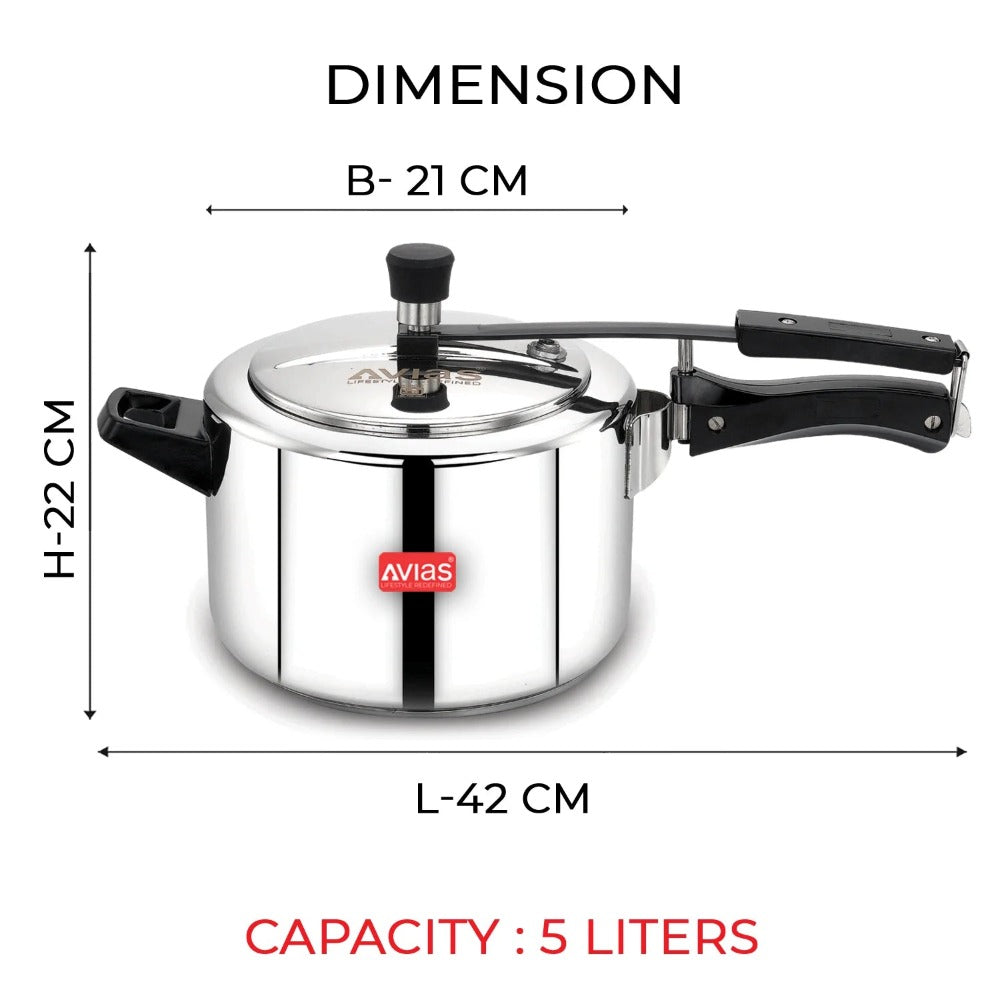 AVIAS Ceres Stainless Steel Premium Inner Lid Pressure Cooker | Gas & Induction Compatible | Silver