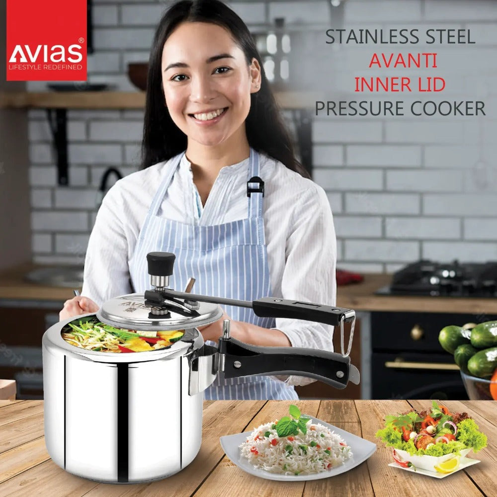 AVIAS Ceres Stainless Steel Premium Inner Lid Pressure Cooker | Gas & Induction Compatible | Silver