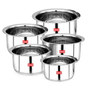 AVIAS Inox IB Stainless Steel Tope | Gas & Induction Compatible | Silver | Set of 5 Pcs