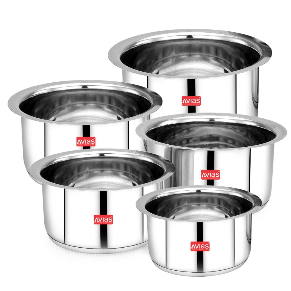 AVIAS Inox IB Stainless Steel Tope | Gas & Induction Compatible | Silver | Set of 5 Pcs
