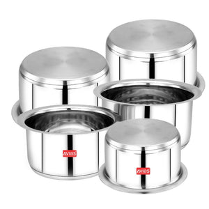 AVIAS Inox IB Stainless Steel Tope | Gas & Induction Compatible | Silver | Set of 5 Pcs