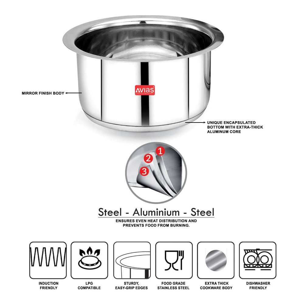 AVIAS Inox IB Stainless Steel Tope | Gas & Induction Compatible | Silver | Set of 5 Pcs