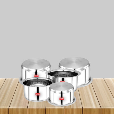 AVIAS Inox IB Stainless Steel Tope | Gas & Induction Compatible | Silver | Set of 5 Pcs