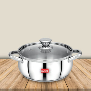 AVIAS Inox IB Stainless Steel Cookpot With Glass Lid | Gas & Induction Compatible | Silver | 1 Pc