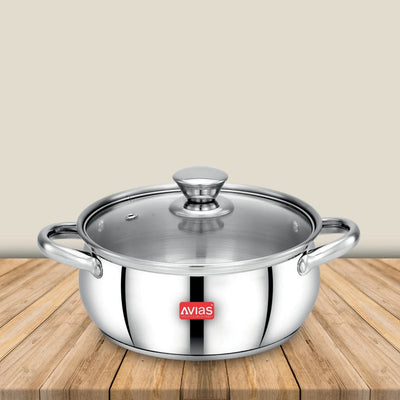 AVIAS Inox IB Stainless Steel Cookpot With Glass Lid | Gas & Induction Compatible | Silver | 1 Pc