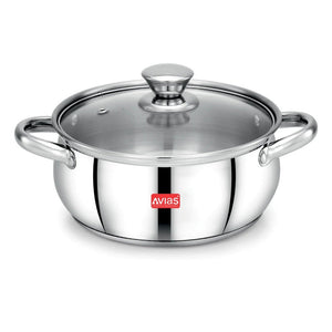 AVIAS Inox IB Stainless Steel Cookpot With Glass Lid | Gas & Induction Compatible | Silver | 1 Pc