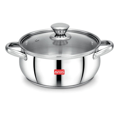 AVIAS Inox IB Stainless Steel Cookpot With Glass Lid | Gas & Induction Compatible | Silver | 1 Pc