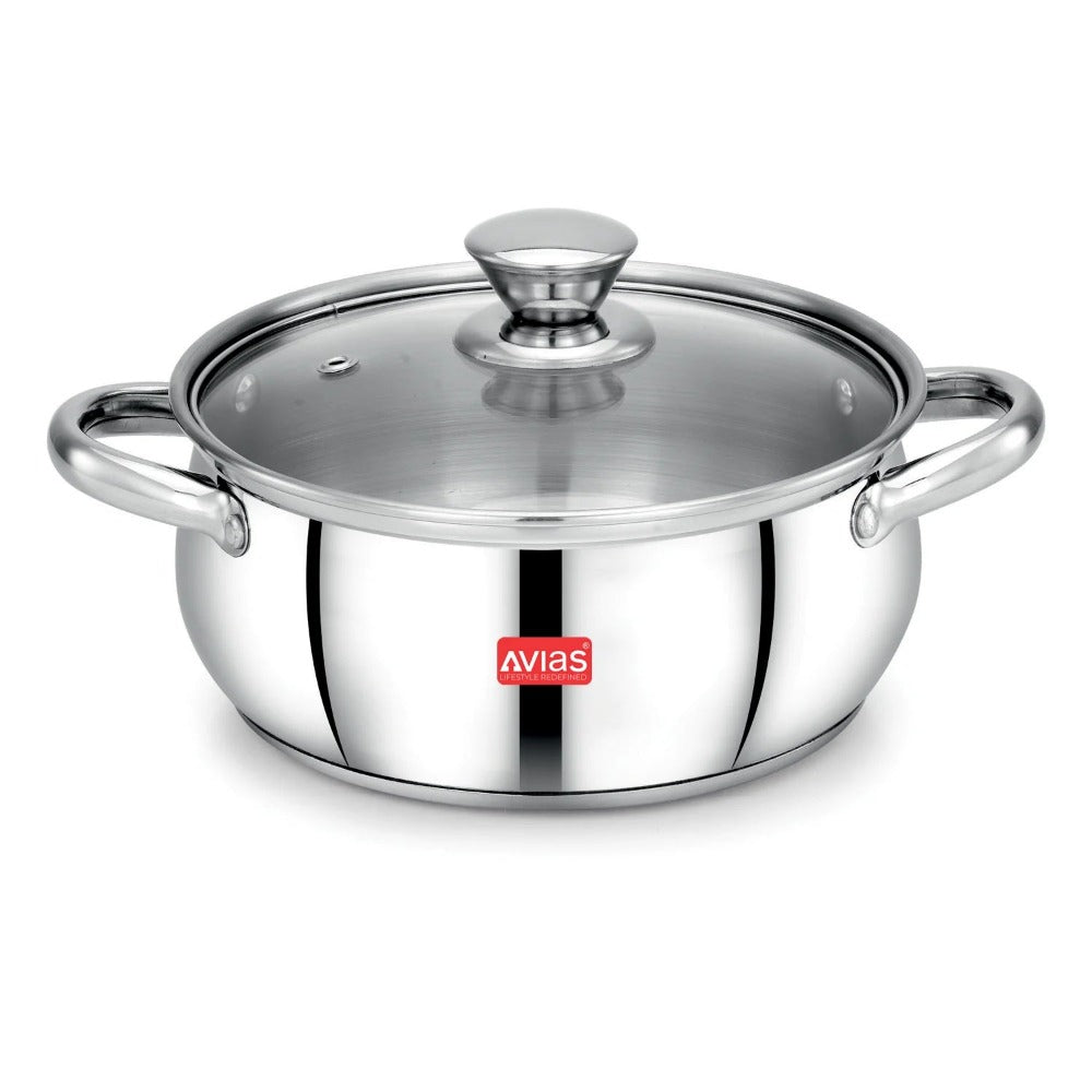 AVIAS Inox IB Stainless Steel Cookpot With Glass Lid | Gas & Induction Compatible | Silver | 1 Pc