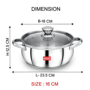 AVIAS Inox IB Stainless Steel Cookpot With Glass Lid | Gas & Induction Compatible | Silver | 1 Pc