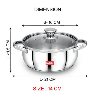 AVIAS Inox IB Stainless Steel Cookpot With Glass Lid | Gas & Induction Compatible | Silver | 1 Pc