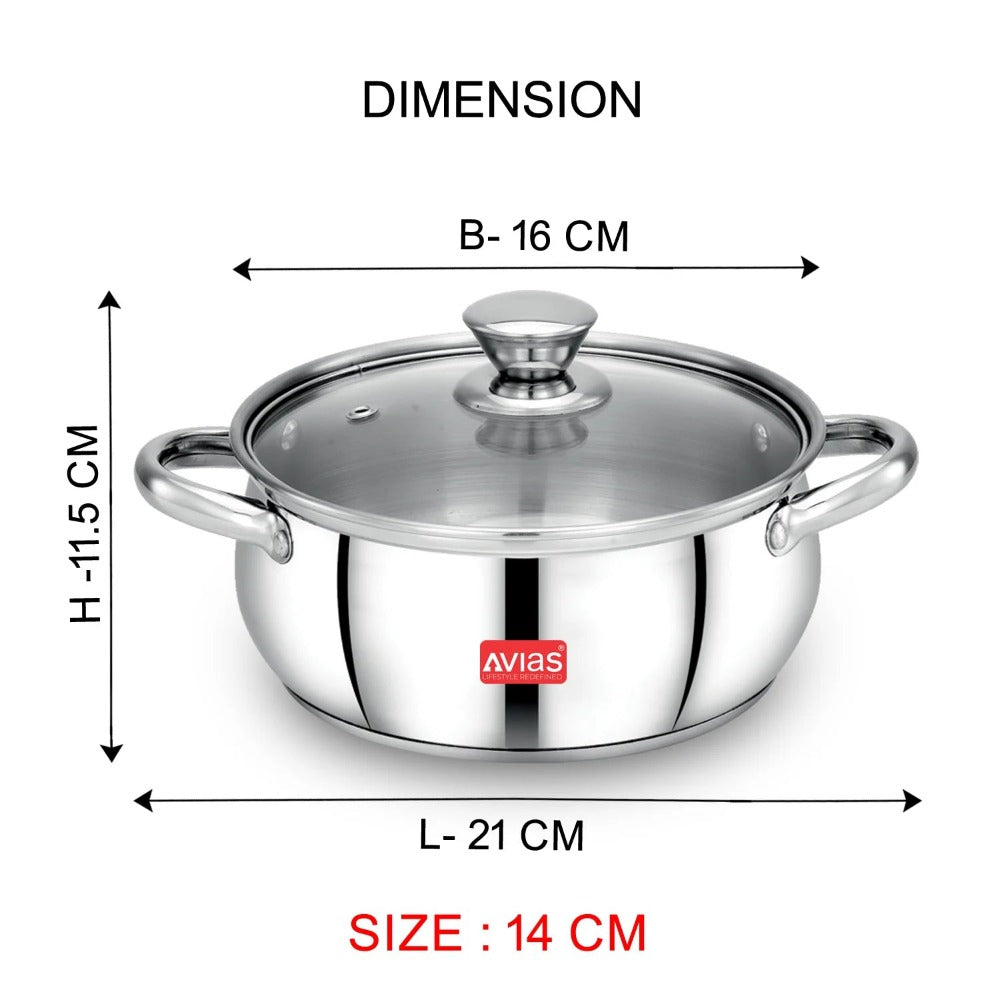 AVIAS Inox IB Stainless Steel Cookpot With Glass Lid | Gas & Induction Compatible | Silver | 1 Pc