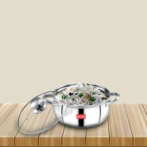AVIAS Inox IB Stainless Steel Cookpot With Glass Lid | Gas & Induction Compatible | Silver | 1 Pc